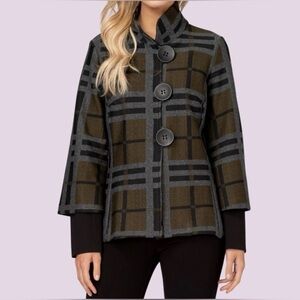 Joseph Ribkoff Gray and Brown Plaid Cape Jacket